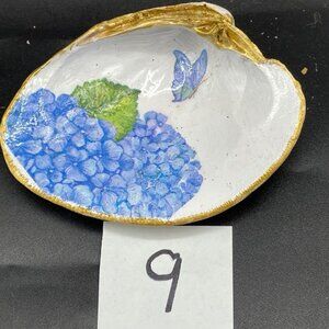 Decoupage Shell Decoupage Trinket Dish BLUE HYDRANGEA